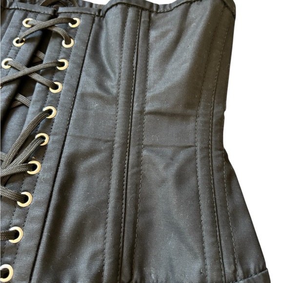 Alter Ego Clothing Steel Boned Corset Waist Trainer 30” Black Cotton Lace Up - Picture 3 of 5